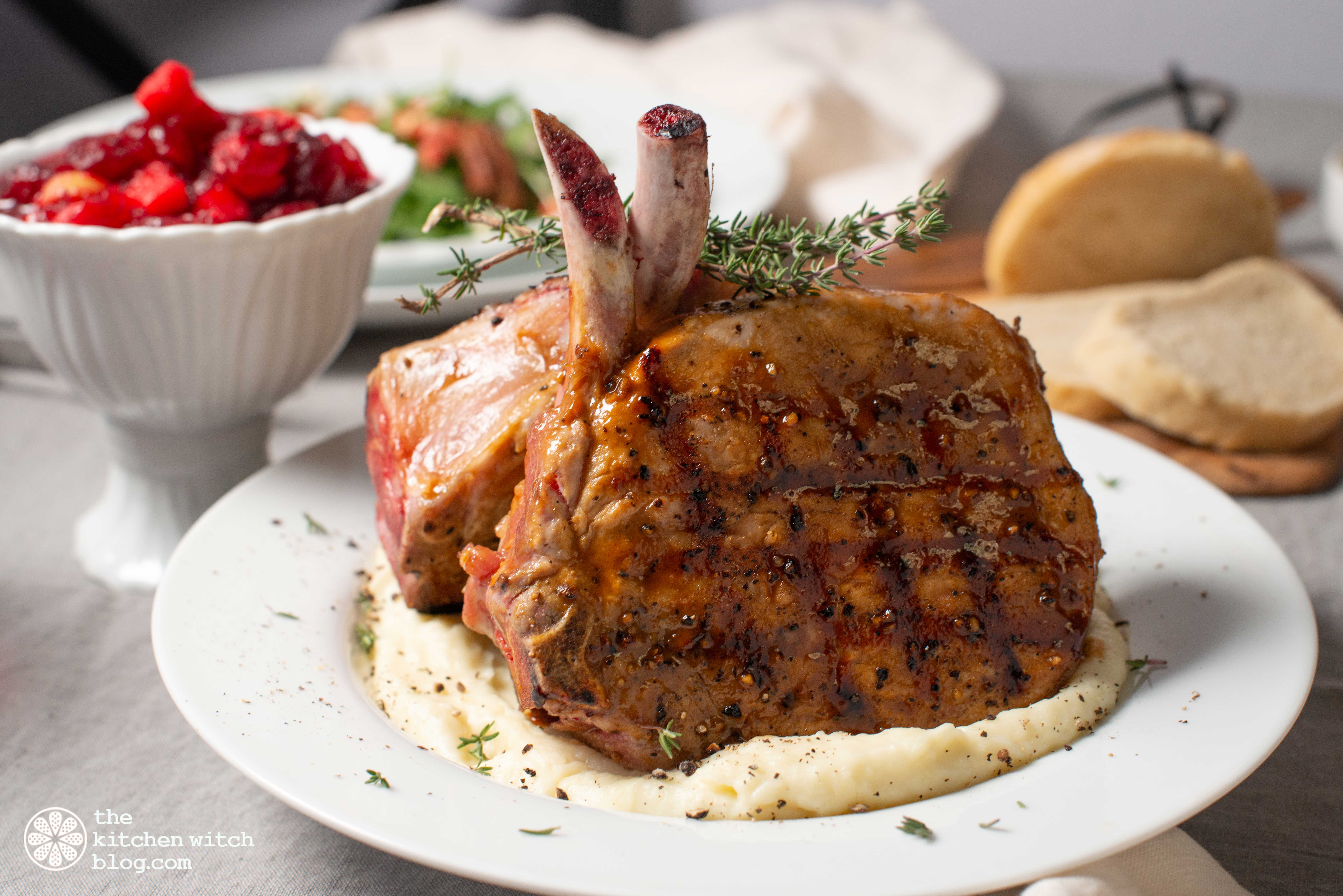 Bourbon Glazed Pork Chops with Cran-Apple Compote | The Kitchen Witch